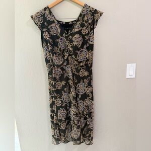 Zara Basic Black Boho Floral Midi Dress Size L